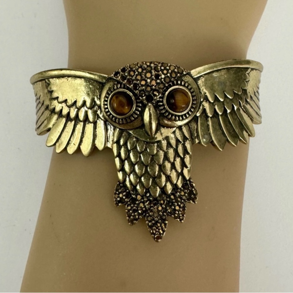 Gold Owl Winged Cuff Bracelet